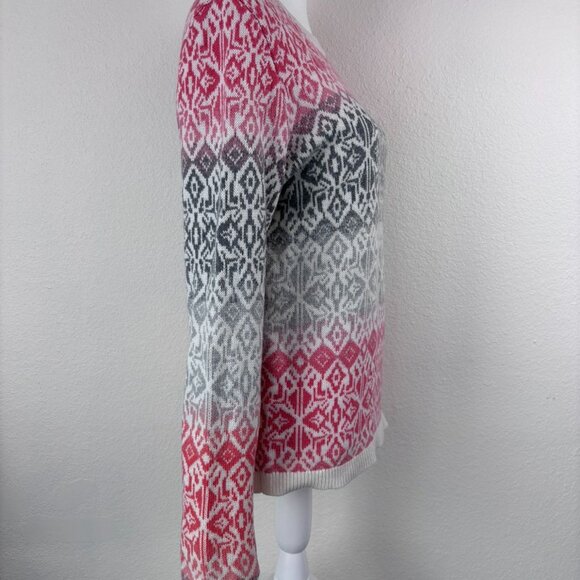 Talbots women's medium pink grey ombré fair isle crew neck long sleeve sweater - Picture 4 of 7